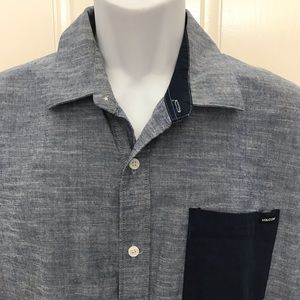 Men’s VOLCOM Blue Button Short Sleeve Shirt Sz L